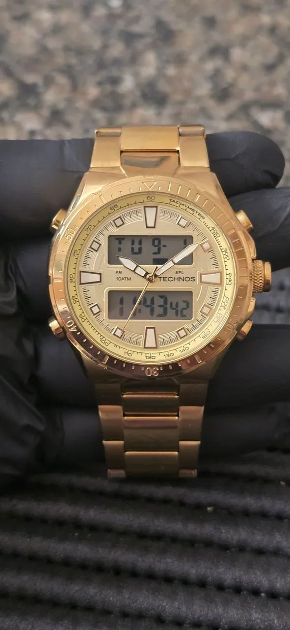 Relógio Technos Anadigi dourado