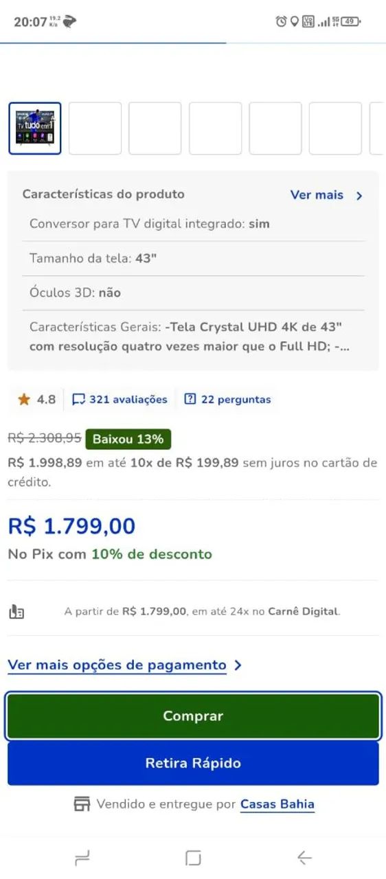 Tv 43 polegadas na caixa 