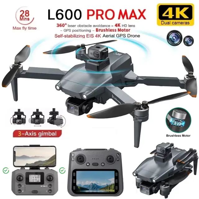 Drone L600 Pro Max 4K GPS - Com Sensor Desvio de Obstáculos 360° e Gimbal 3 Eixos