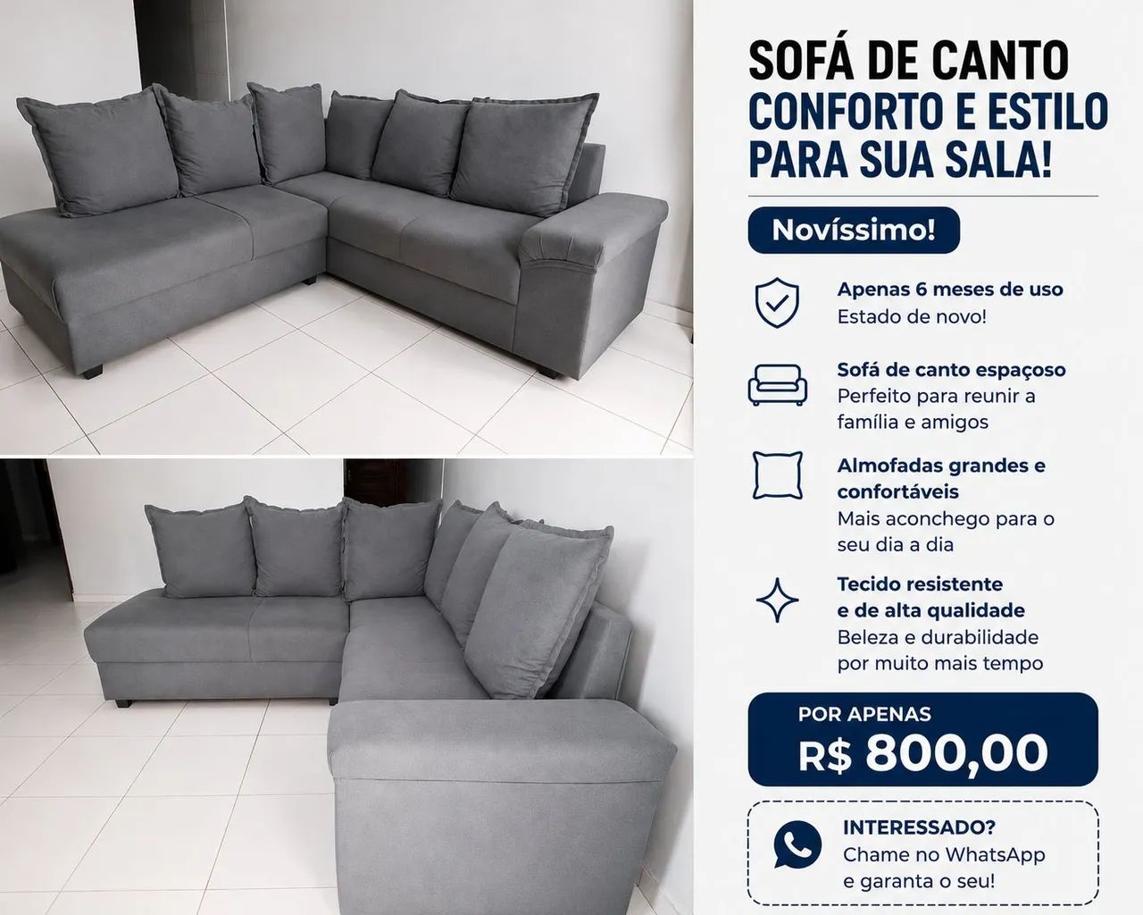 Sofá  de canto 5 lugares - Estado de Novo