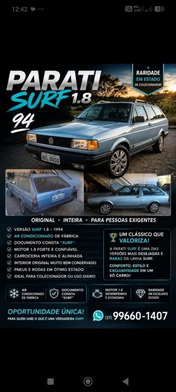 Volkswagen Parati Glsi 2.0 / GLS/ Surf 1.8 (álcool) 1995