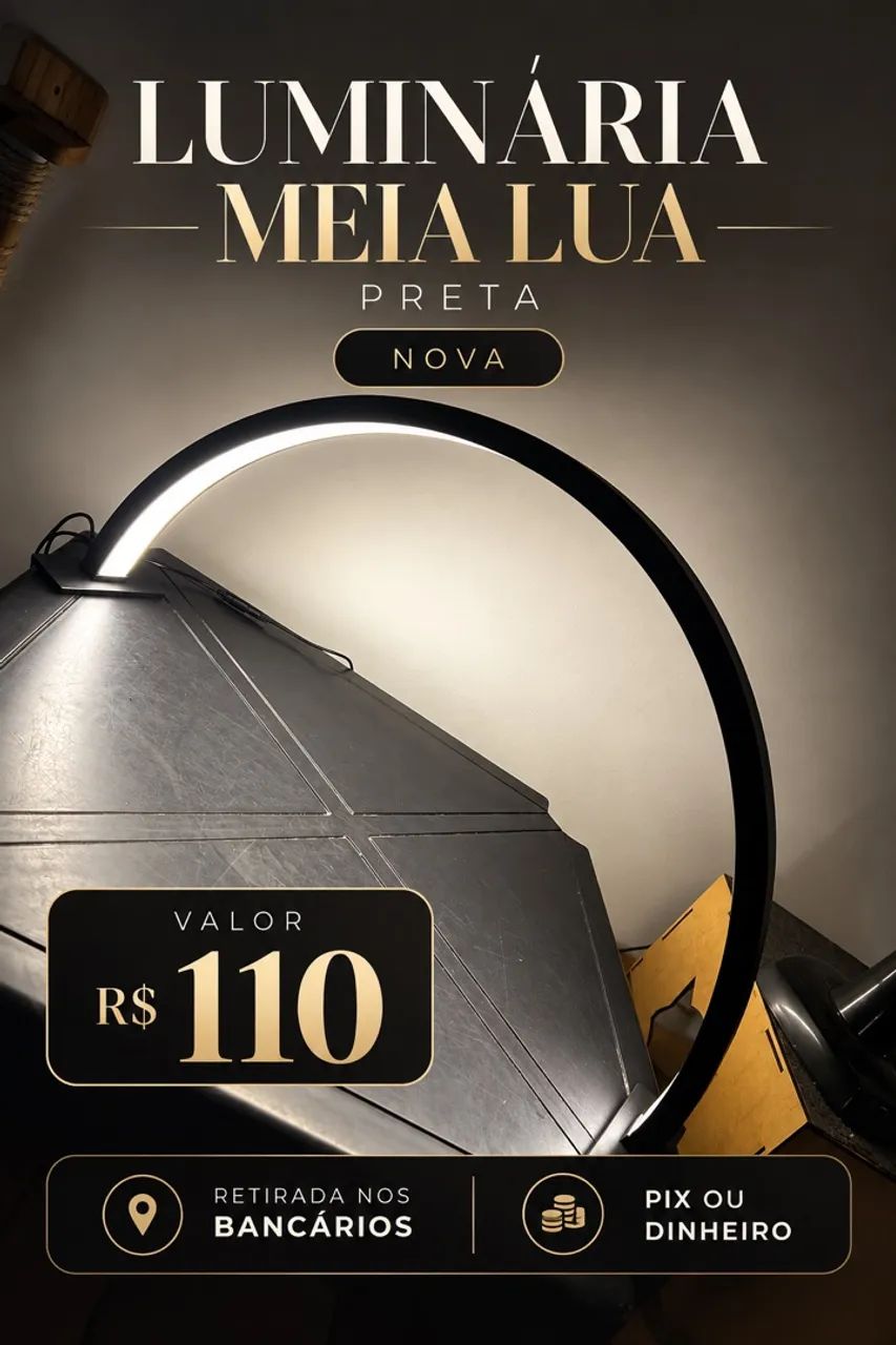 LUMINÁRIA MEIA LUA PRETA NOVA