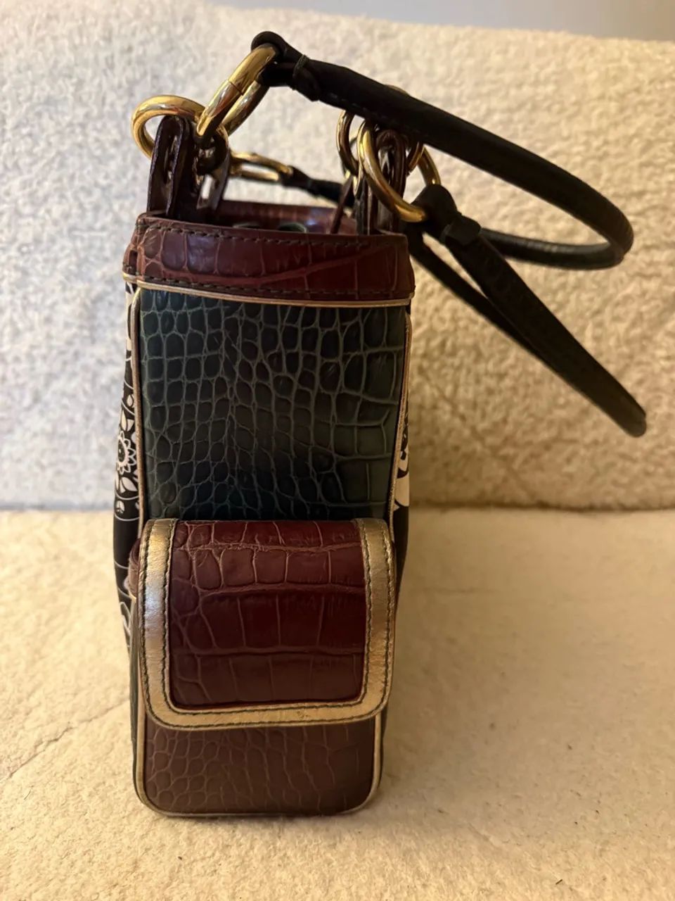 Bolsa Saad, tecido e couro, diferenciada, pouco usada. - Foto 3