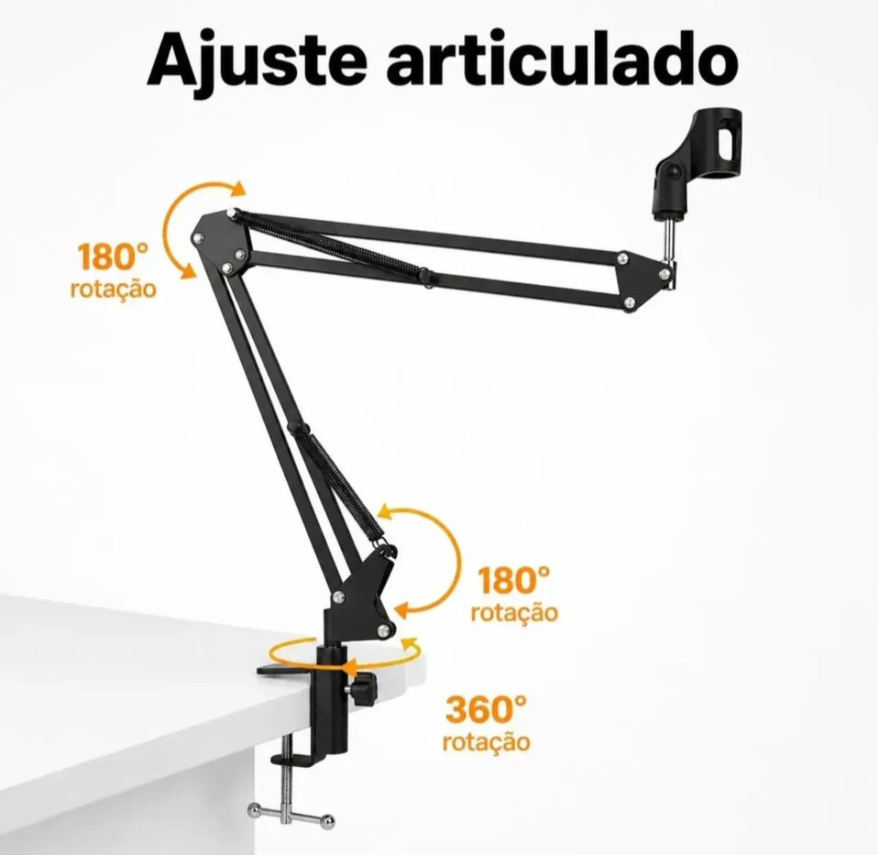 Suporte Braço Articulado Microfone Mesa Preto - Foto 2