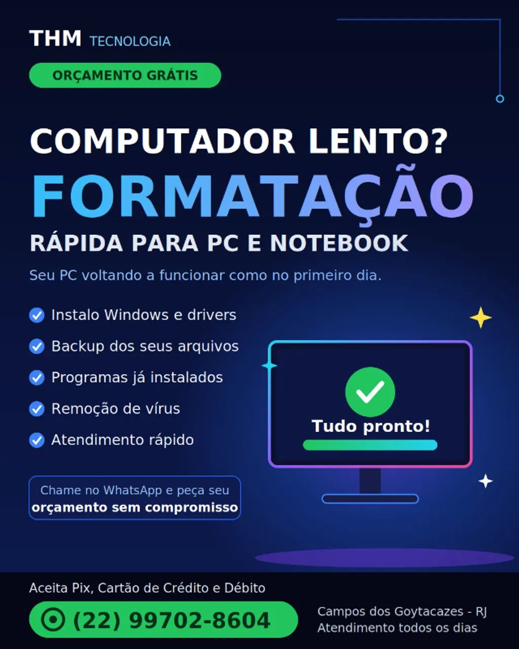 COMPUTADOR LENTO, TRAVANDO OU COM VÍRUS? FORMATAÇÃO RÁPIDA DE PC E NOTEBOOK EM CAMPOS