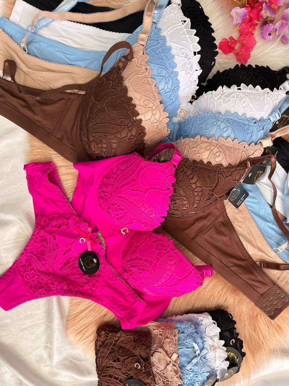 Kit 10 conjuntos de lingerie importados renda guipir luxo alta qualidade para revenda  - Foto 3