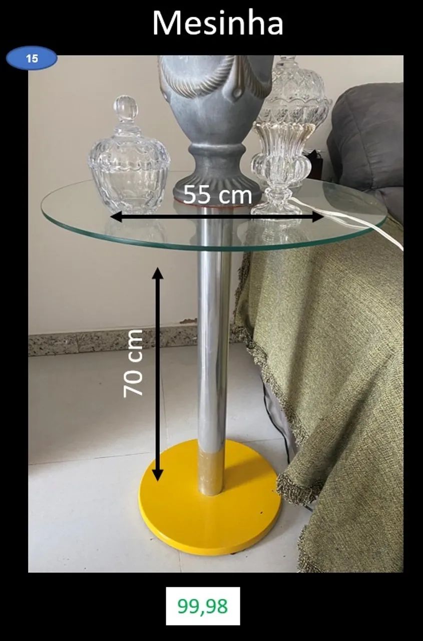 Mesinha de vidro com inox 