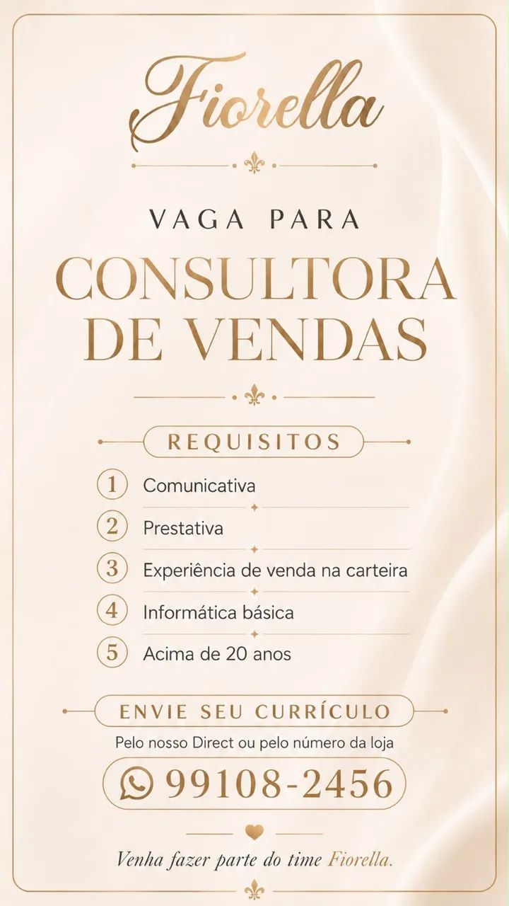 Vaga para consultoras de vendas