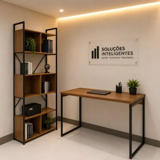 Mesa e estante para escritório 