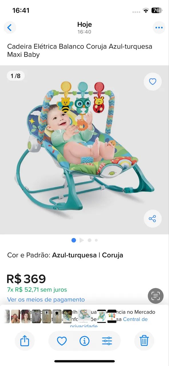 Cadeira de balanço de bebê musical 