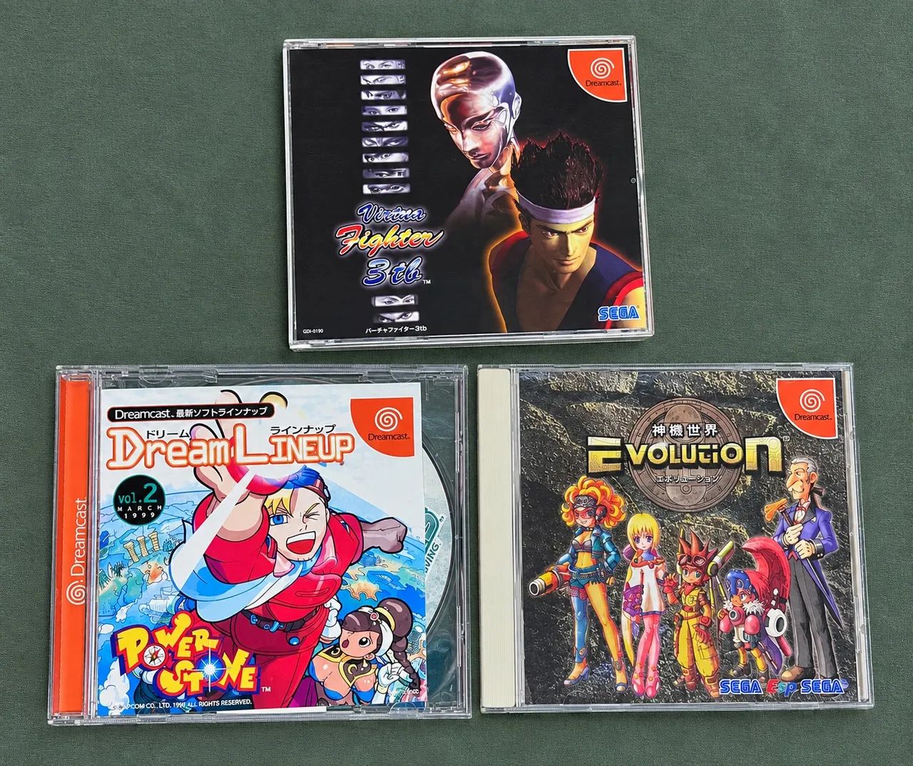 Lote 3 jogos DC, Virtua fighter 3tb, Evolution e bass fishing