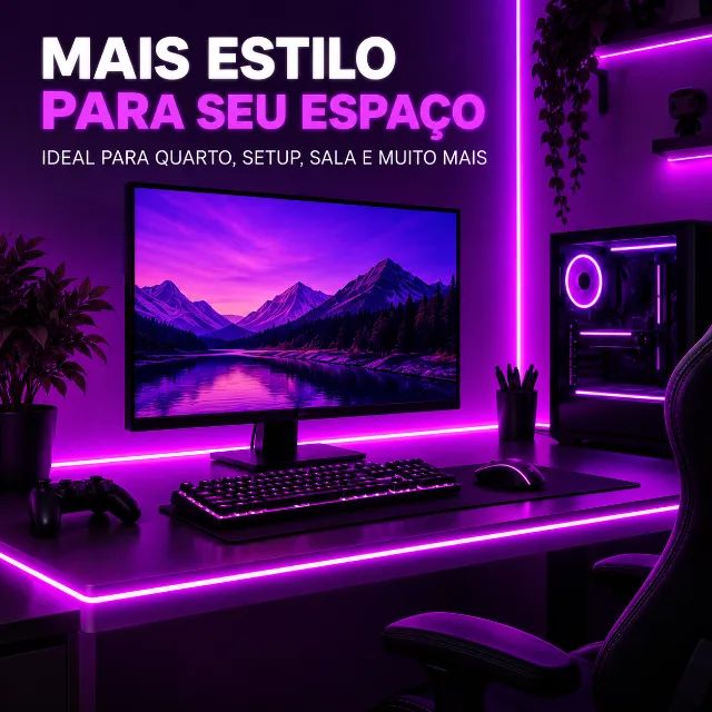 Fita LED Neon Roxa 5 Metros USB Flexível para Carro Quarto e Setup - Foto 3