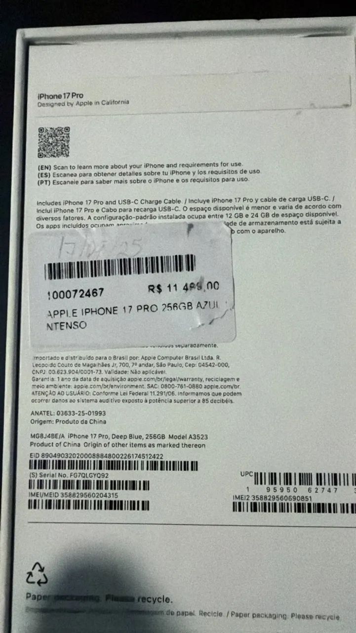 iPhone 17 pro 256gb cor azul  - Foto 5