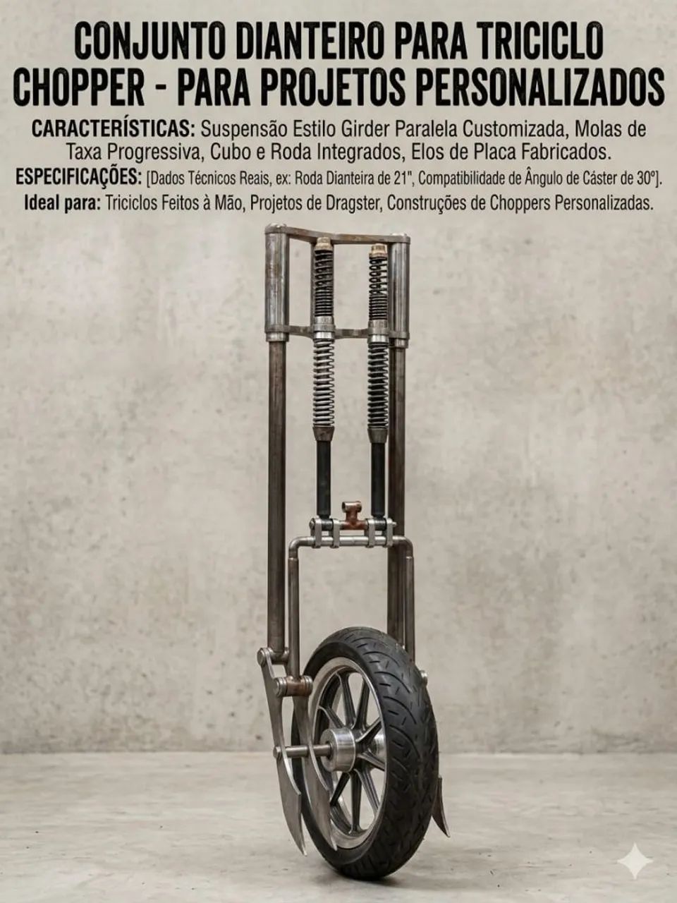 Conjunto dianteiro de triciclo.