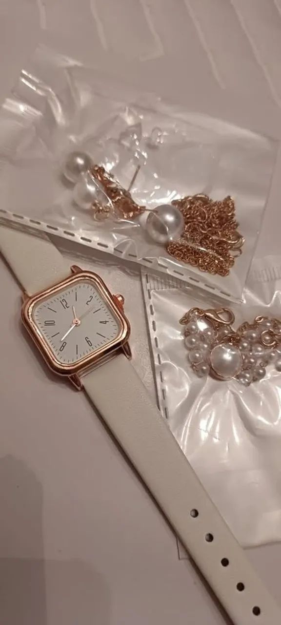 conj. 5 pçs relógio e 4 acessórios modelo pérola/branco. novo! - Foto 3