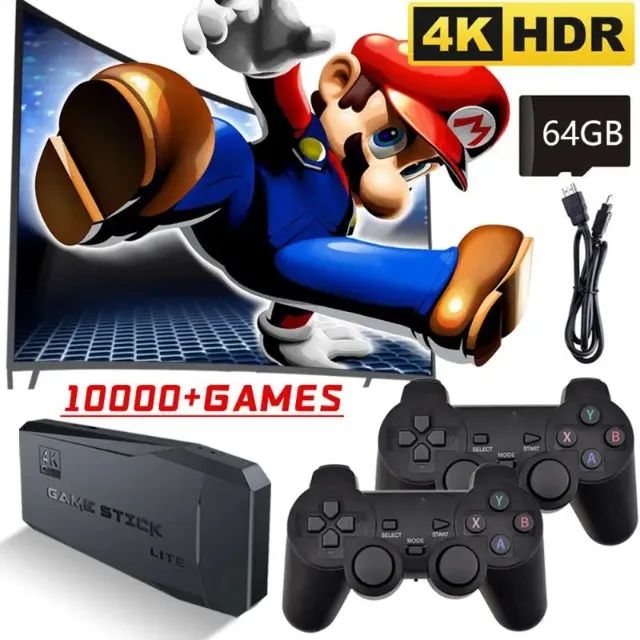 Game Stick Retrô 4K Original - 10.000 Jogos Clássicos + 2 Controles