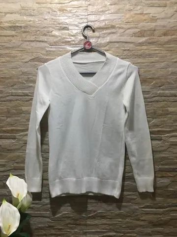 Suéter Feminino Branco Gola V