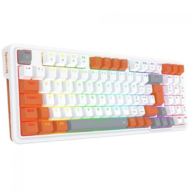 Teclado Mecânico 98% Redragon Gloria White/Orange RGB Switch Dust-Proof Red - WZetta