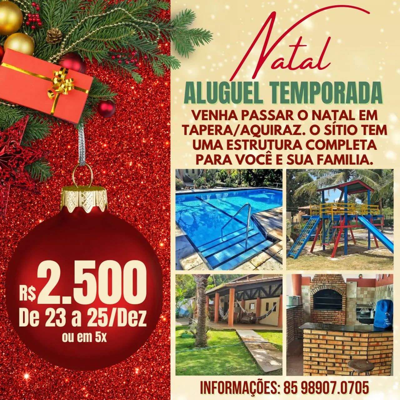 Sítio para temporada de Natal em Tapera/Aquiraz - R$ 2.500