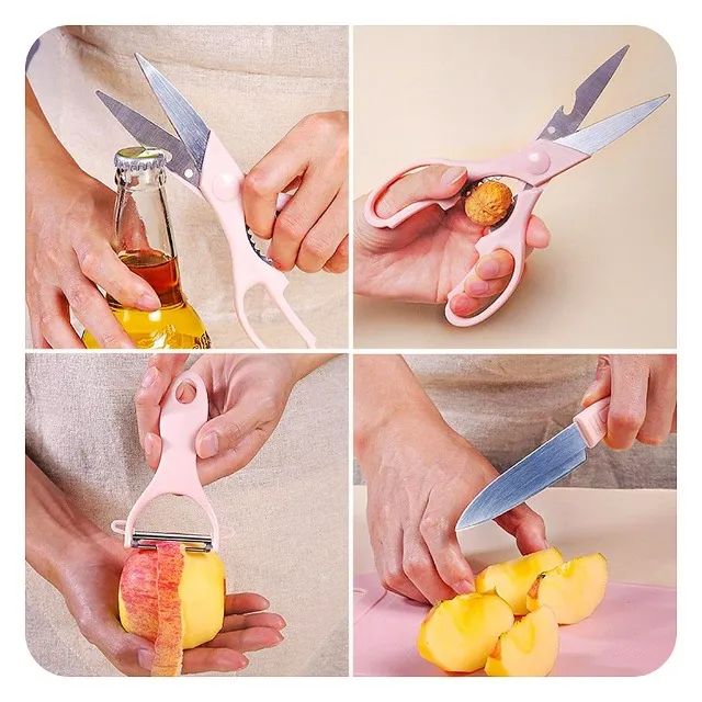 Utensílios 4 Peças Cozinha Faca Tabua Tesoura Descascador - Foto 3
