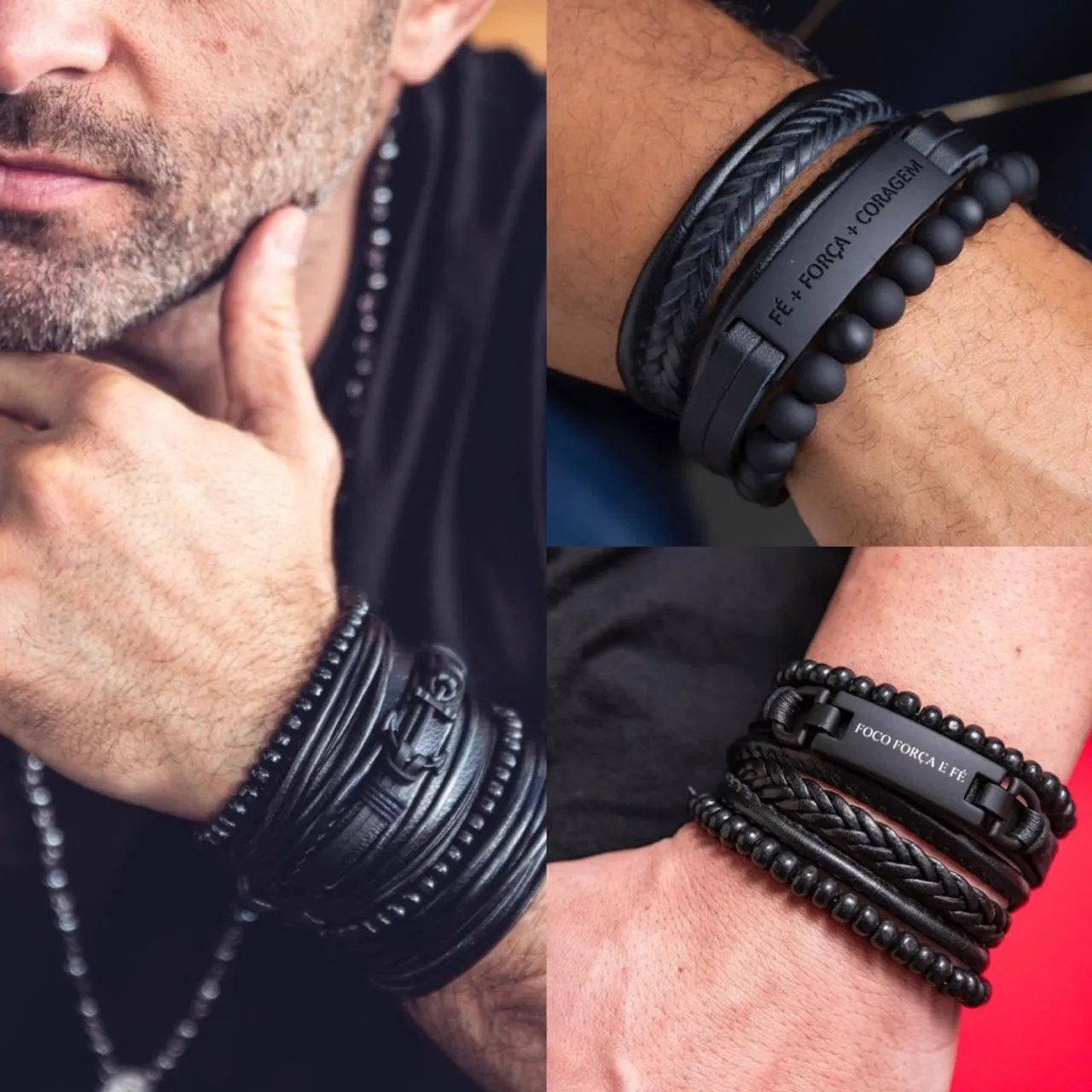 Pulseiras masculinas de couro Vários Modelos