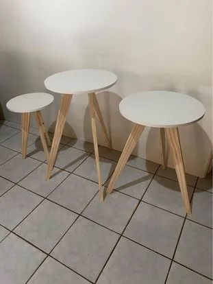 Jogo de 3 Mesas de Centro decorativas branco 