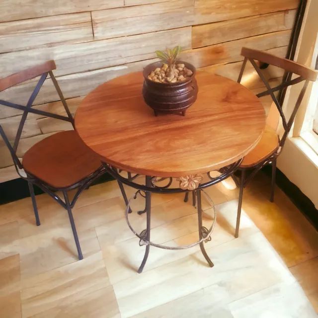 Jogo de mesa Vintage com 2 cadeiras rústica 