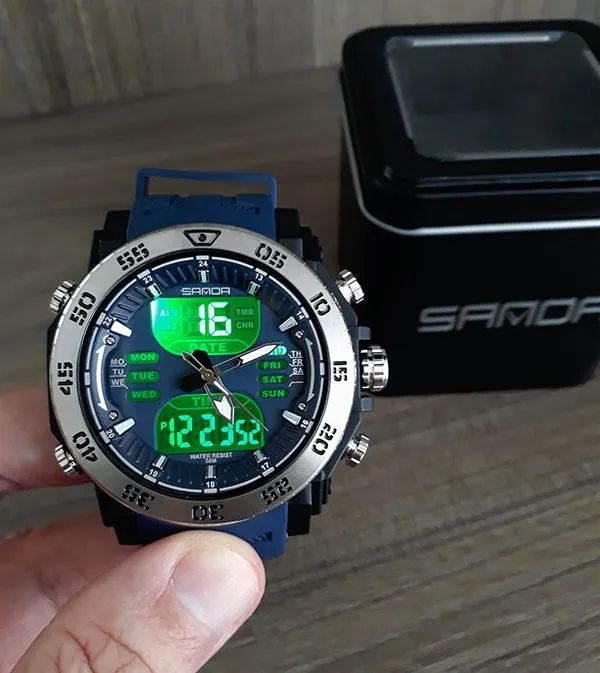 Relógio de pulso Casual analógico e digital SANDA - AZUL - NOVO E NA CAIXA - Foto 3