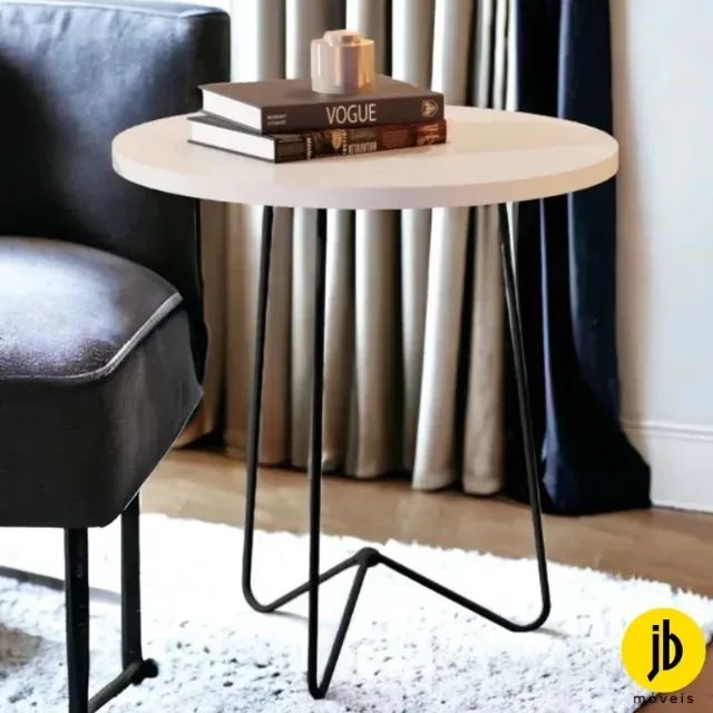 Mesa de Apoio Off White Pés Preto JB Bechara - Entrega Rápida! 