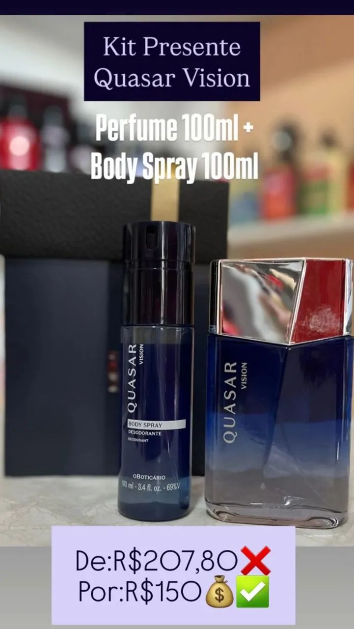 Kit Presente Quasar Vision - Perfume 100ml + Body Spray 100ml