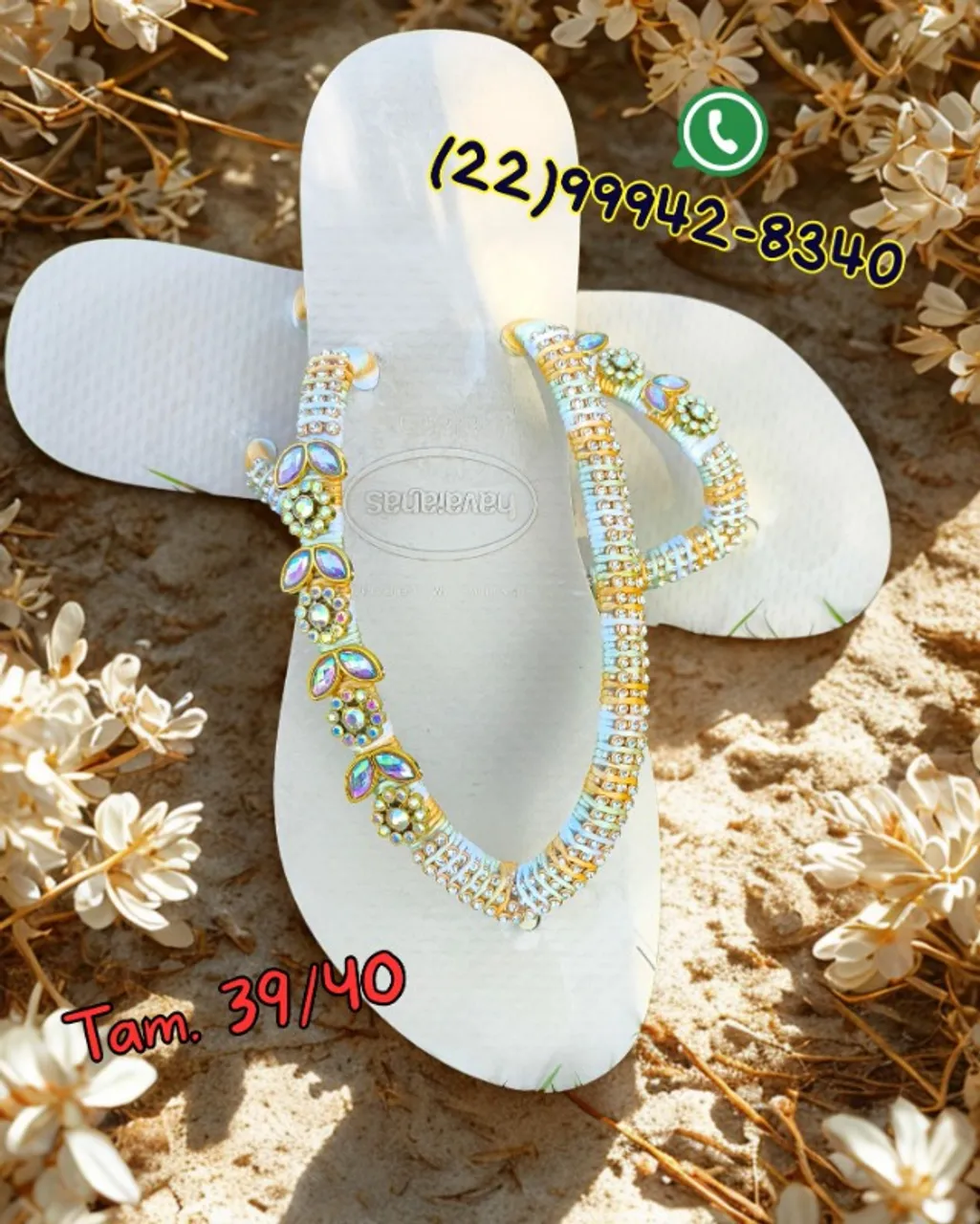 Chinelo Floral Strass Mãe Dourado Brilhante