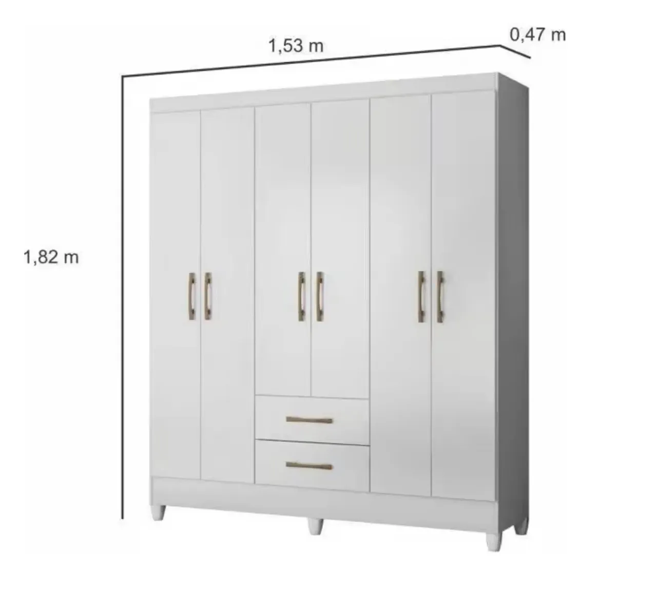 Guarda-Roupa Branco 6 Portas e Gavetas - 1,82m