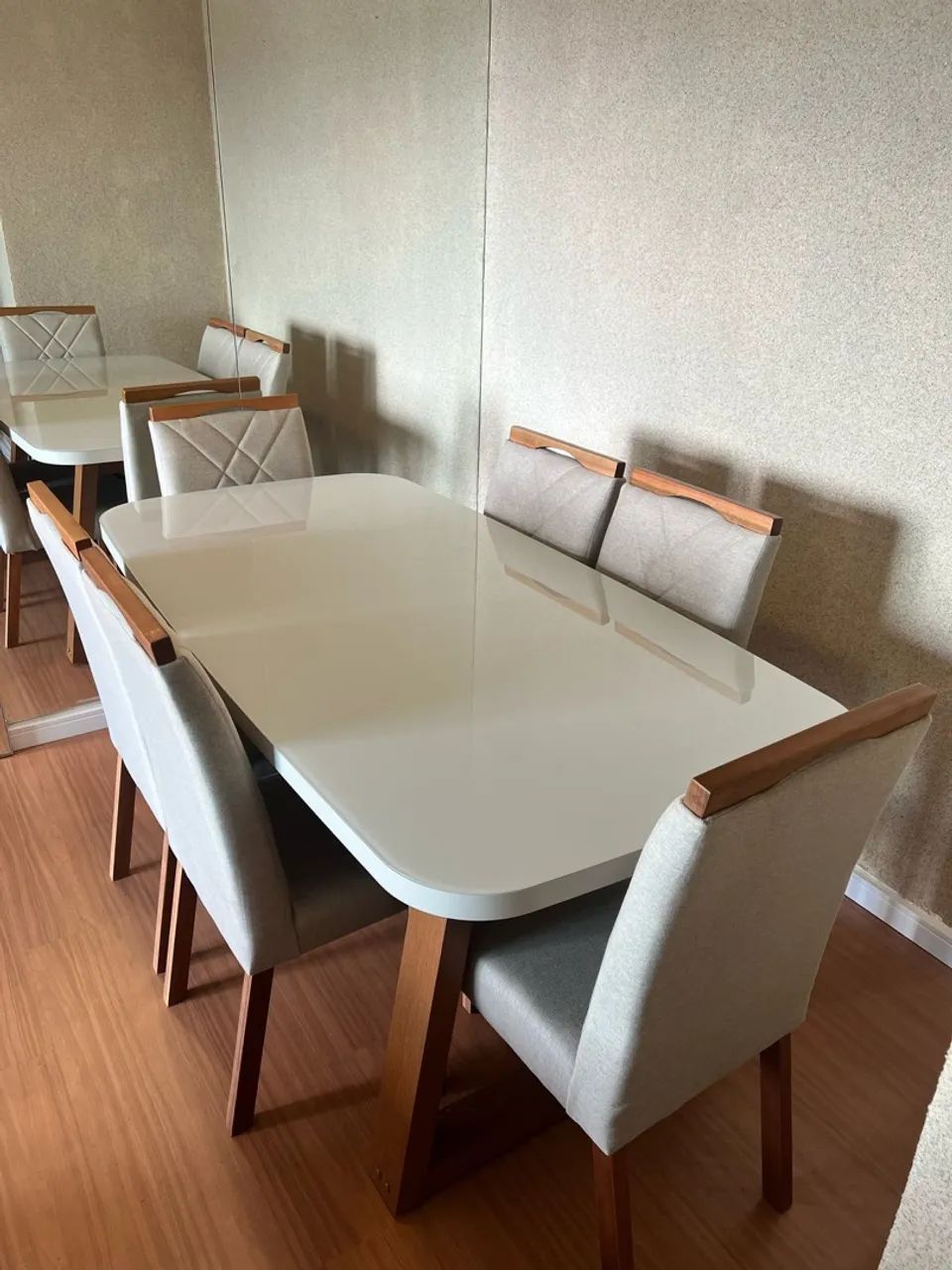 Mesa de Jantar 6 Lugares Cadeiras em Madeira Maciça 