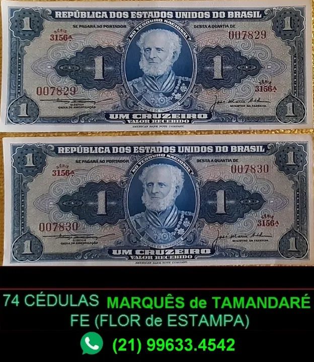 74 Cédulas de 1 CZ Marquês de Tamandaré - Fe (Flor de estampa)  - Foto 3