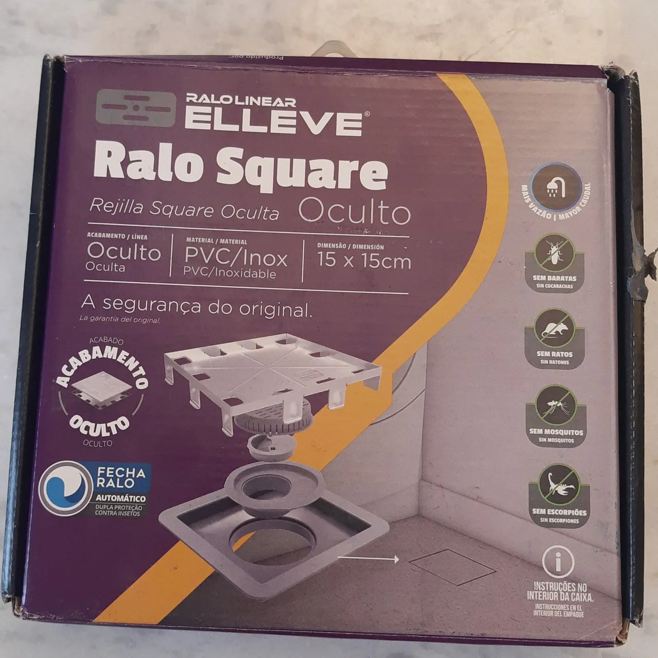 Ralo invisível Square Oculto Elleve - Valorize seu banheiro 15x15cm - Novo