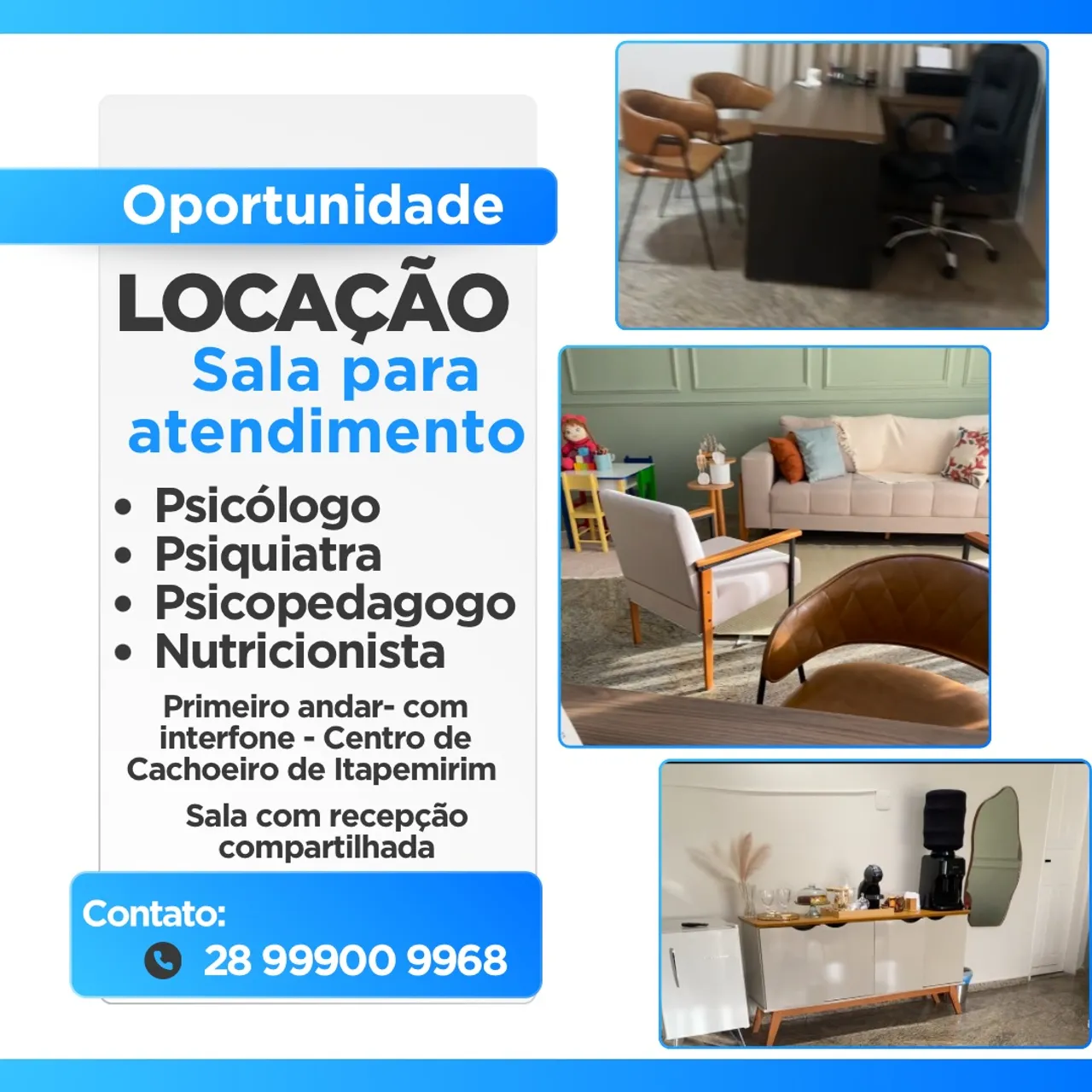 Locação de sala com recepção compartilhada!