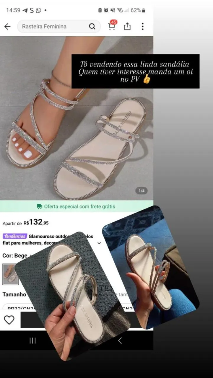Sandália Feminina Glamourosa com Strass - Bege