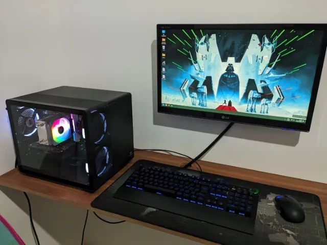 PC Gamer Completo Xeon 2650v4 RX6400 com monitor, mouse e teclado, roda tudo