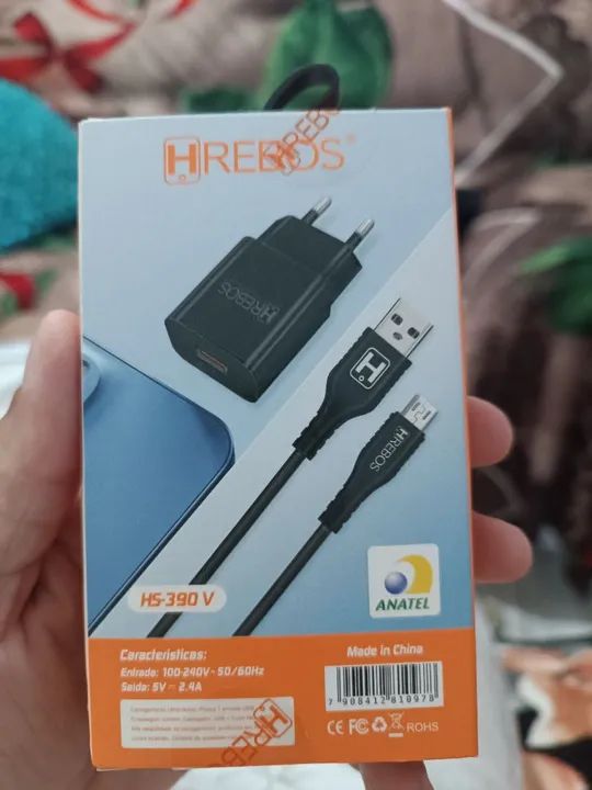 Kit Carregador HREBOS 2.4A USB V8 HS-390 V - Novo - Foto 6