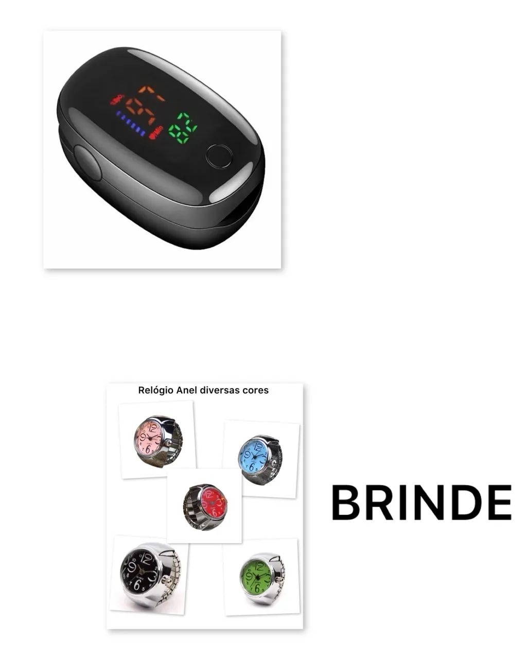 Oximetro digital preto com pilhas e cordão + brinde