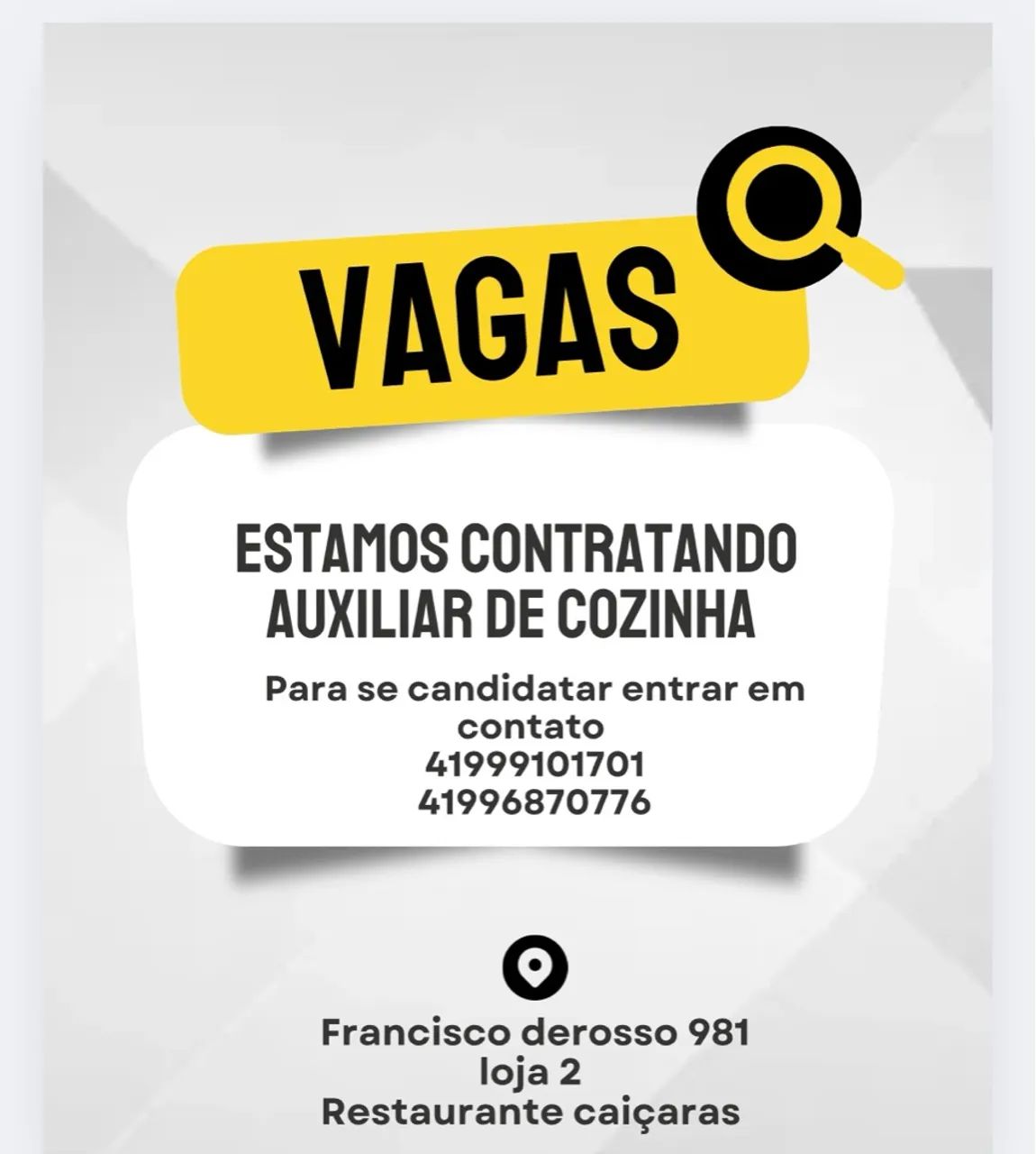 Vaga para Auxiliar de Cozinha - Restaurante Caiçaras