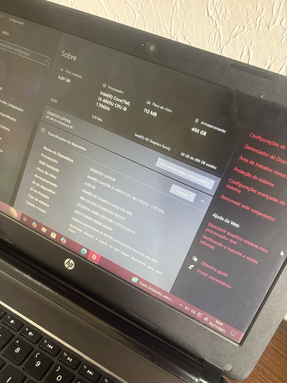 Notebook HP Atual/Funcional (Perfeito Estado)64385330871043121