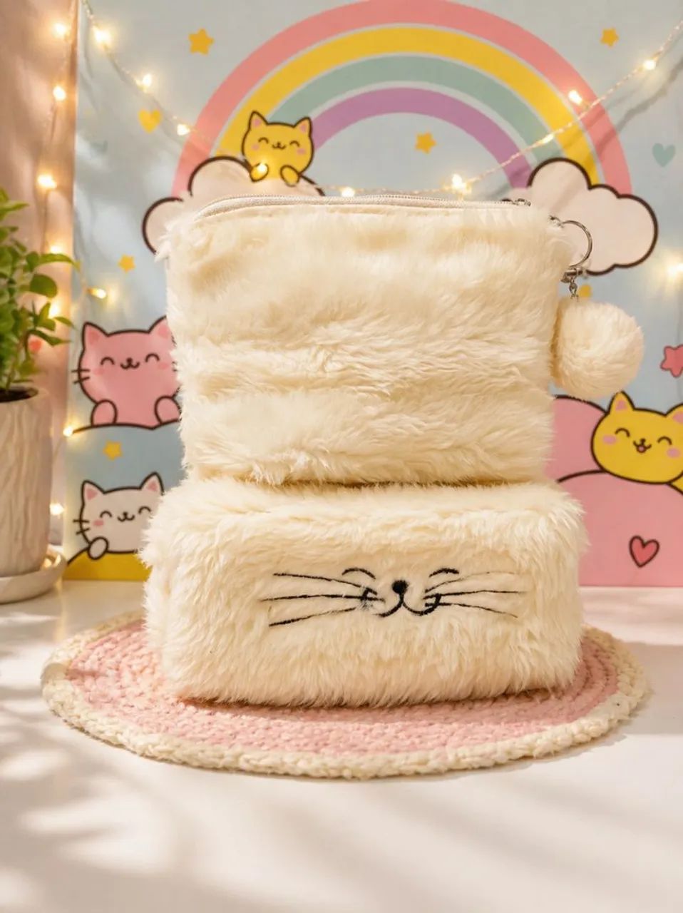 Kit de Necessaire's de Pelúcia Gatinho 