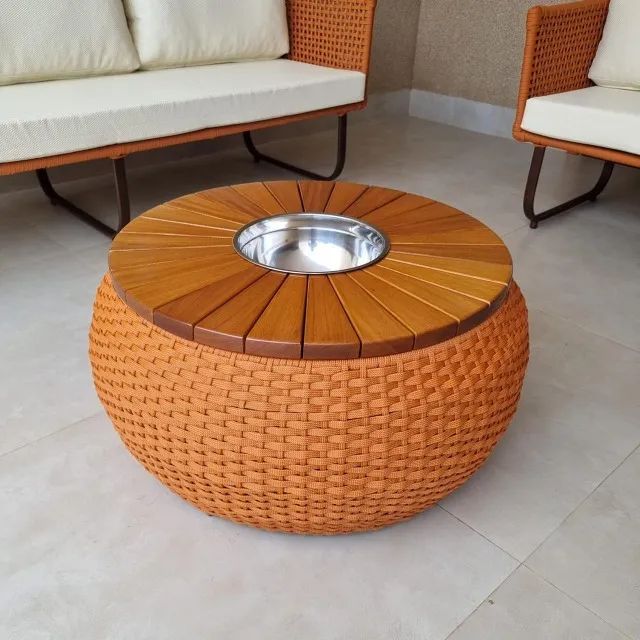 MESA DE CENTRO CHAMPANHEIRA COM TAMPO DE MADEIRA 