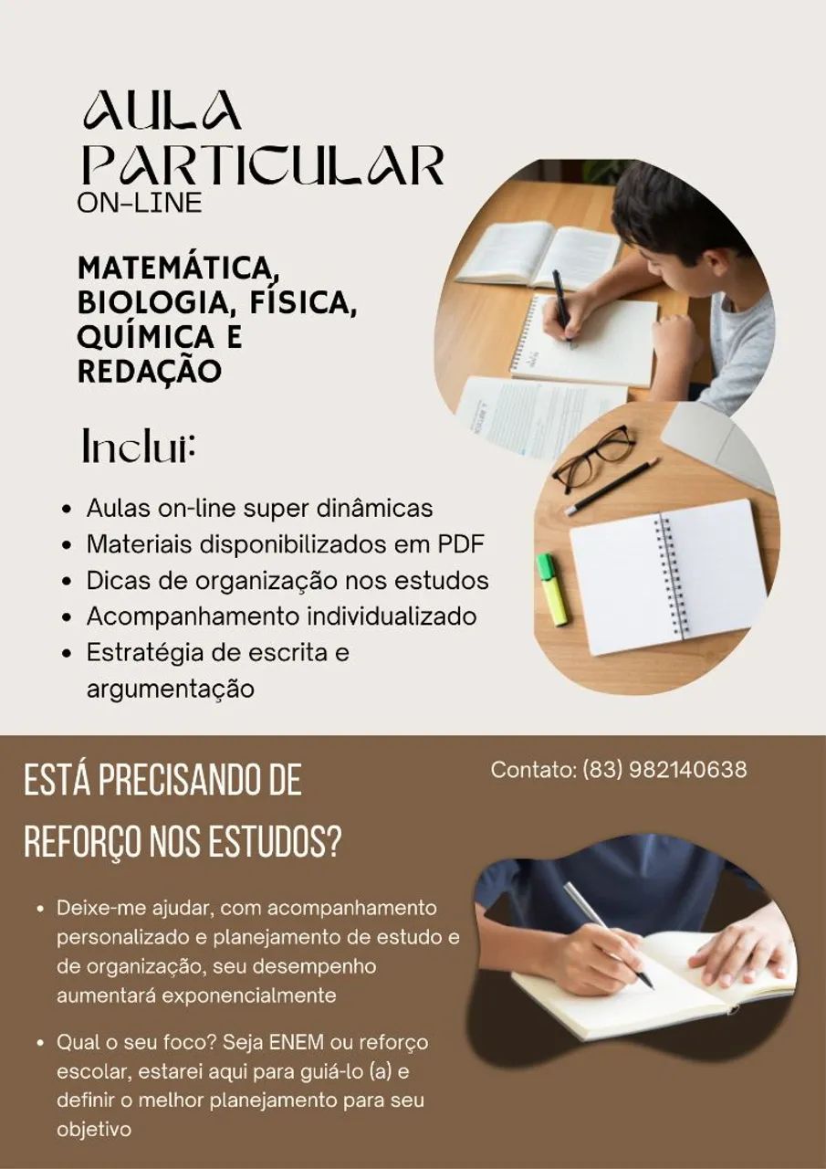 Aulas particulares de exatas e redação on-line