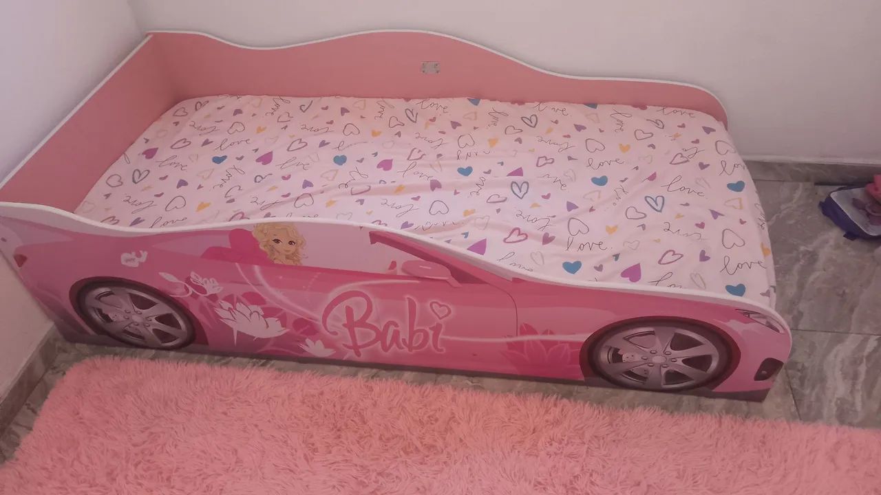 Cama Infantil com Colchão Ortobom (Carro da Babi) - Rosa - Foto 4