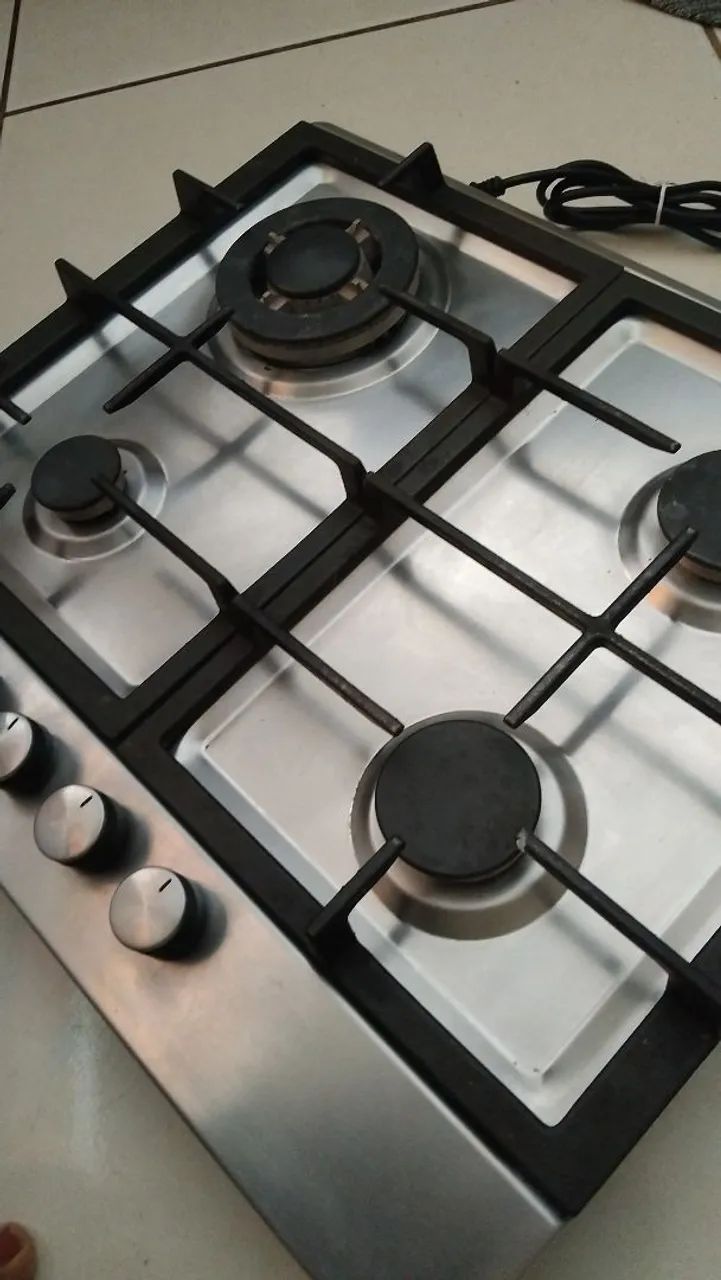 Cooktop Inox 4 Bocas Tripla Chama - Ferro Fundido
