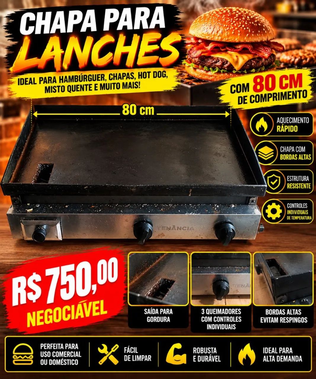 Chapa de lanches 