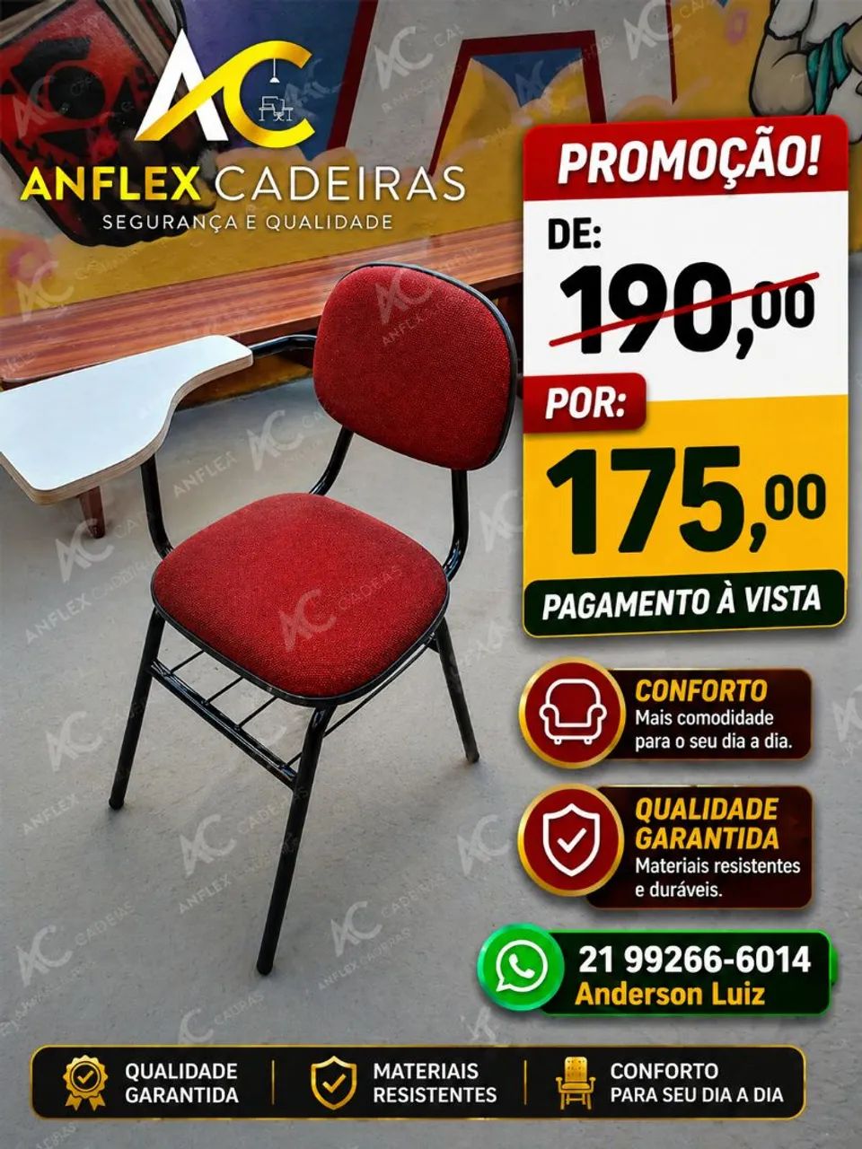 Cadeiras universitária estofada para Escolas, cursos, reforço e auto escolas 