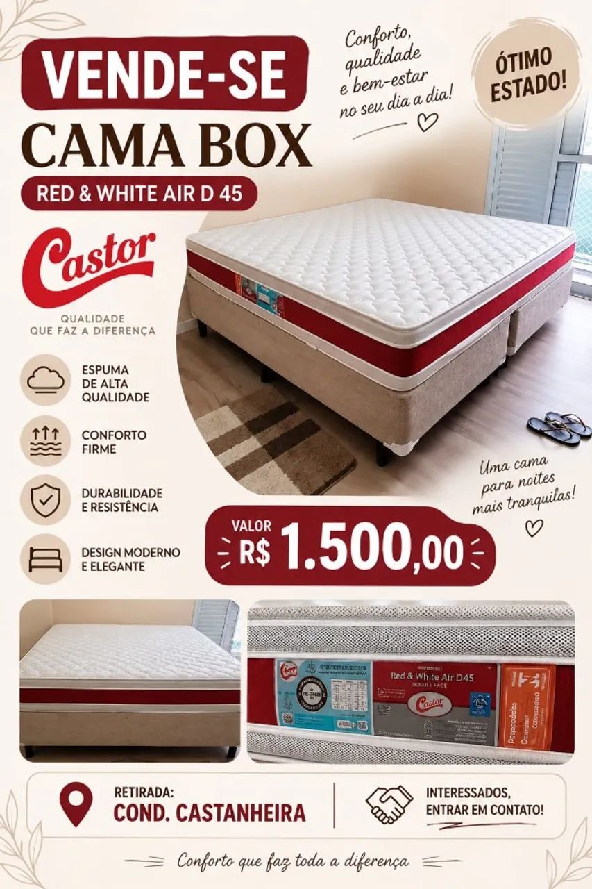 Cama box com colchão Castor Tamanho KING